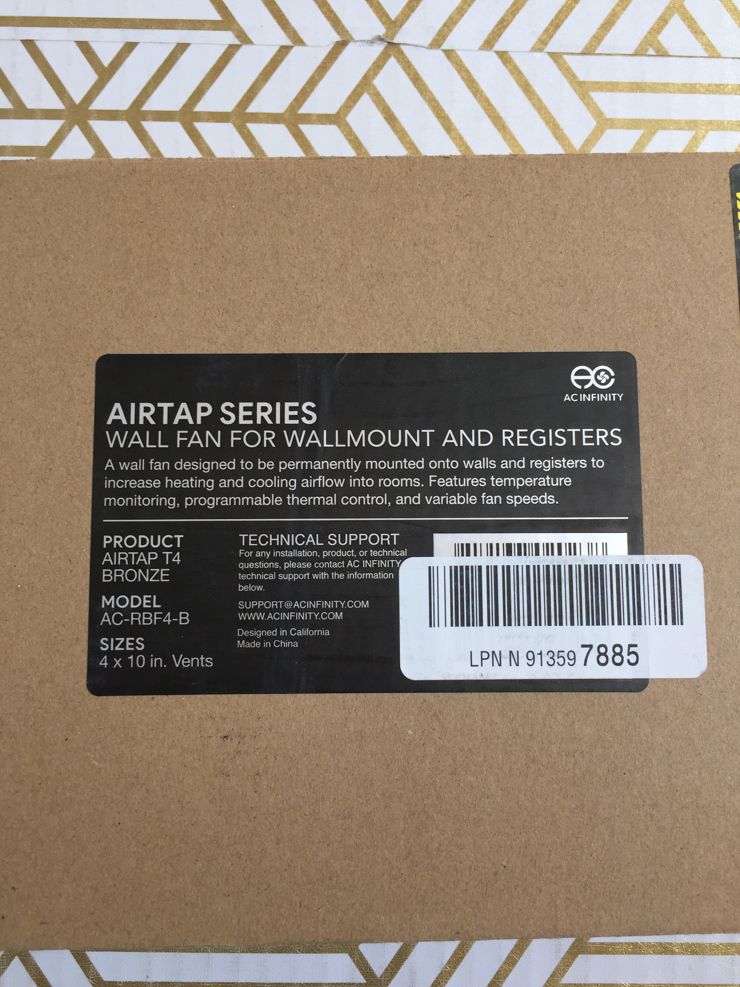 AC Infinity AIRTAP T4, Quiet Register Booster Fan with Thermostat Control 4"x10" (7754558800110)